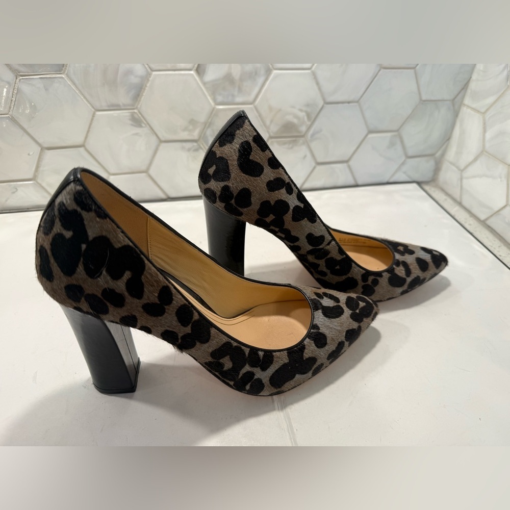 Cole Haan Chelsea Real Cow Fur Block Heel Pump Size 9.5 Leopard Print - Picture 2 of 14